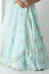 Buy_Chhaya Mehrotra_Aqua Silk Organza, Chanderi Embroidery Round Neck Floral Lehenga Set _Online_at_Aza_Fashions
