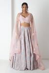 Buy_Chhaya Mehrotra_Peach Chanderi, Silk Organza Embroidery Round Neck Pink Lehenga Set _Online_at_Aza_Fashions