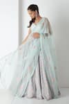 Shop_Chhaya Mehrotra_Aqua Chanderi, Silk Organza Embroidery V-neck Lehenga Set _Online_at_Aza_Fashions