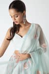 Chhaya Mehrotra_Aqua Chanderi, Silk Organza Embroidery V-neck Lehenga Set _at_Aza_Fashions