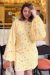 Buy_Sonam Parmar Jhawar_Yellow Crepe Keyhole Neck Designer Dress _at_Aza_Fashions