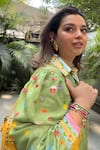 Shop_Sonam Parmar Jhawar_Green Cotton Collared Printed Soft Shirt And Pant Set _Online_at_Aza_Fashions
