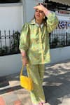 Sonam Parmar Jhawar_Green Cotton Collared Printed Soft Shirt And Pant Set _Online
