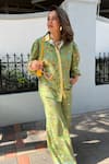 Sonam Parmar Jhawar_Green Cotton Collared Printed Soft Shirt And Pant Set 