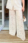 Buy_Sonam Parmar Jhawar_Beige Collared Crochet Boho Shirt And Pant Set _Online_at_Aza_Fashions