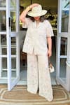 Buy_Sonam Parmar Jhawar_Beige Collared Crochet Boho Shirt And Pant Set _Online