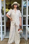 Shop_Sonam Parmar Jhawar_Beige Collared Crochet Boho Shirt And Pant Set _Online