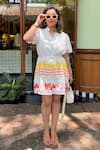Buy_Sonam Parmar Jhawar_White Cotton Collared Multicolor Designer Dress With Belt _at_Aza_Fashions