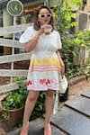 Sonam Parmar Jhawar_White Cotton Collared Multicolor Designer Dress With Belt _Online_at_Aza_Fashions