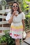 Buy_Sonam Parmar Jhawar_White Cotton Collared Multicolor Designer Dress With Belt _Online