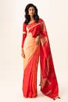 Buy_Naina Jain_Red Silk Gota Patti Bandhani Patchwork Saree Set _at_Aza_Fashions