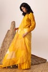 Naina Jain_Yellow Silk Bandhani Patchwork Saree _Online_at_Aza_Fashions