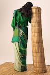 Shop_Naina Jain_Green Silk Tassels Bandhani Patchwork Saree _at_Aza_Fashions