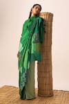 Naina Jain_Green Silk Tassels Bandhani Patchwork Saree _Online_at_Aza_Fashions