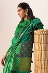 Buy_Naina Jain_Green Silk Tassels Bandhani Patchwork Saree _Online_at_Aza_Fashions