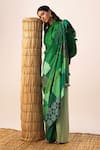 Buy_Naina Jain_Green Silk Tassels Bandhani Patchwork Saree _at_Aza_Fashions