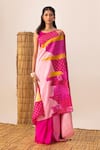 Buy_Naina Jain_Pink Silk Rani Multi Bandhani Patchwork Saree _at_Aza_Fashions