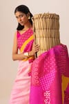 Shop_Naina Jain_Pink Silk Rani Multi Bandhani Patchwork Saree _Online_at_Aza_Fashions