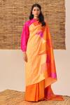Buy_Naina Jain_Orange Silk Bandhani Patchwork Saree Set _at_Aza_Fashions