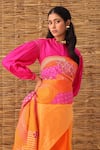 Naina Jain_Orange Silk Bandhani Patchwork Saree Set _Online_at_Aza_Fashions