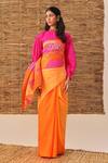 Shop_Naina Jain_Orange Silk Bandhani Patchwork Saree Set _at_Aza_Fashions