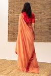 Shop_Naina Jain_Orange Silk, Cotton Embroidery V-neck Polka Bandhani Saree With Blouse _at_Aza_Fashions