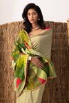Shop_Naina Jain_Green Silk, Cotton Gota Patti Patchwork Bandhani Palla Saree _at_Aza_Fashions