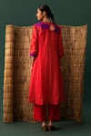 Shop_Naina Jain_Red Silk Round Neck Patchwork Bandhani Suit Set _at_Aza_Fashions