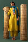 Buy_Naina Jain_Yellow Silk Round Neck Patchwork Bandhani Kurta Set _at_Aza_Fashions