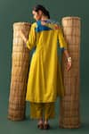 Shop_Naina Jain_Yellow Silk Round Neck Patchwork Bandhani Kurta Set _at_Aza_Fashions