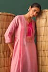 Shop_Naina Jain_Pink Silk Round Neck Patchwork Bandhani Suit Set _Online_at_Aza_Fashions
