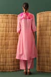 Shop_Naina Jain_Pink Silk Round Neck Patchwork Bandhani Suit Set _at_Aza_Fashions