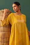 Buy_Naina Jain_Mustard Silk Round Neck Patchwork Bandhani Suit Set _Online_at_Aza_Fashions