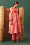 Buy_Naina Jain_Pink Chanderi, Silk, Satin, Georgette Round Neck Patchwork Suit Set _Online_at_Aza_Fashions