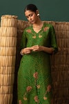 Buy_Naina Jain_Green , Organza Embroidery Round Neck Bandhani Aari Suit Set _Online_at_Aza_Fashions