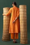 Shop_Naina Jain_Orange , Organza Embroidery Round Neck Bandhani Aari Suit Set _at_Aza_Fashions