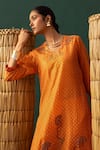 Buy_Naina Jain_Orange , Organza Embroidery Round Neck Bandhani Aari Suit Set _Online_at_Aza_Fashions