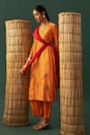 Shop_Naina Jain_Orange , Organza Embroidery Round Neck Bandhani Aari Suit Set _Online_at_Aza_Fashions