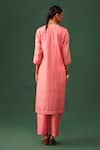 Shop_Naina Jain_Pink , Organza Embroidery Round Neck Bandhani Aari Kurta Set _at_Aza_Fashions