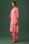Naina Jain_Pink , Organza Embroidery Round Neck Bandhani Aari Kurta Set _Online_at_Aza_Fashions