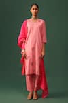 Buy_Naina Jain_Pink , Organza Embroidery Round Neck Bandhani Aari Kurta Set _at_Aza_Fashions