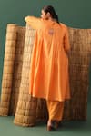 Shop_Naina Jain_Orange Silk Zari, Embroidery Round Neck Bandhani Zardozi Kurta Set _at_Aza_Fashions