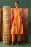 Buy_Naina Jain_Orange Silk Zari, Embroidery Round Neck Bandhani Zardozi Kurta Set _at_Aza_Fashions