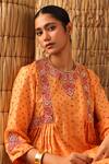 Shop_Naina Jain_Orange Silk Zari, Embroidery Round Neck Bandhani Zardozi Kurta Set _Online_at_Aza_Fashions