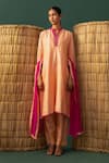 Buy_Naina Jain_Orange Silk, Satin, Georgette Mirrors Mandarin Light Bandhani Work Kurta Set _Online_at_Aza_Fashions