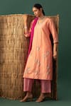 Buy_Naina Jain_Peach Silk Gota Patti V-neck Bandhani Suit Set _at_Aza_Fashions