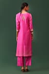 Shop_Naina Jain_Pink , Organza Gota Patti Notched Neck Rani Bandhani Hand Cut Suit Set _at_Aza_Fashions
