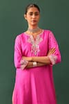 Naina Jain_Pink , Organza Gota Patti Notched Neck Rani Bandhani Hand Cut Suit Set _Online_at_Aza_Fashions