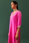 Buy_Naina Jain_Pink , Organza Gota Patti Notched Neck Rani Bandhani Hand Cut Suit Set _Online_at_Aza_Fashions