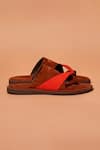 Shop_Dmodot_Brown Embroidery Chilli Leather Slippers _at_Aza_Fashions